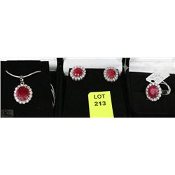 .925 SOLID SILVER RED RUBY NECKLACE,EARRING AND