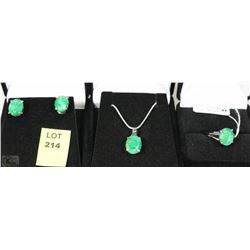 .925 SOLID SILVER GREEN EMERALD NECKLACE,EARRING A