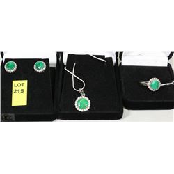 .925 SOLID SILVER GREEN EMERALD NECKLACE,EARRING A