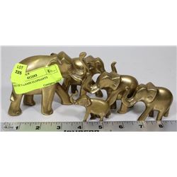 SET OF 5 BRASS ELEPHANTS