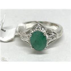 #27-STERLING SILVER EMERALD RING SIZE 6.5