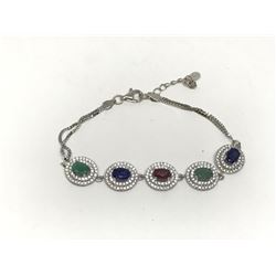 #42-STERLING SILVER GEMSTONE BRACELET
