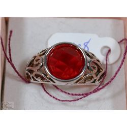 MENS STERLING SILVER RING WITH LAB CREATED RED