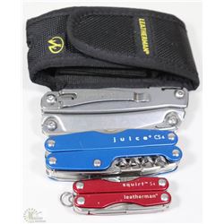 3 LEATHERMAN MULTI KNIVES,ONE BEING "REV" W/CASE