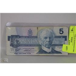 1986 CANADIAN $5.00 BILL