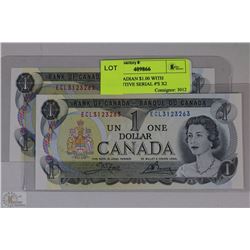 1973 CANADIAN $1.00 WITH CONSECUTIVE SERIAL #'S X2