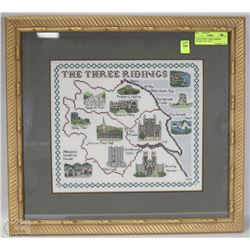 NEEDLEPOINT "THREE RIDINGS" FRAMED ART 19"X17"