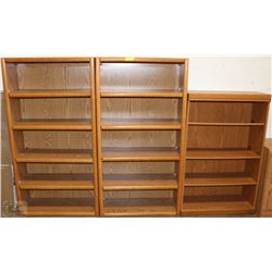 SET OF THREE SHELVING UNITS, ONE HAS 4 SHELVES