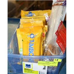 BASKET WITH MIXED DOG TREATS INCL JUMBONE , KONG