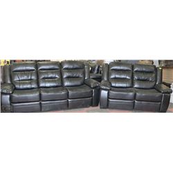 NEW BLACK LEATHERETTE RECLINING SOFA AND LOVE