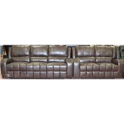 NEW DARK BROWN LEATHERETTE RECLINING SOFA AND LOVE