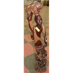 LARGE AFRICAN FISHERMAN STATUE HANDMADE ONE PIECE