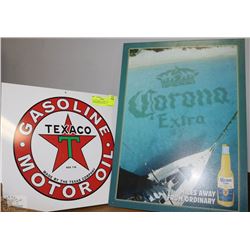 LOT OF 2 METAL SIGNS "TEXACO GASOLINE MOTOR OIL" &