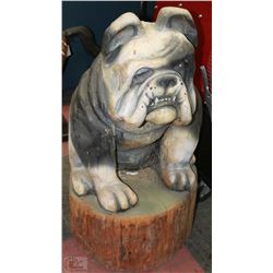LARGE CARVED WOOD BULLDOG STATUE