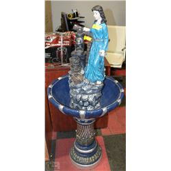 LARGE CERAMIC PAINTED FOUNTAIN WITH GIRL STATUE