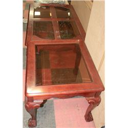 COFFEE TABLE AND END TABLE SET WITH GLASS INSERTS