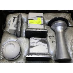 NEW 5 PC WHITE & GREY MARBLE CANDLE SET