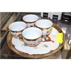 MADE IN CHINA GOLD TONE TRIM COFFEE CUPS AND PLATE