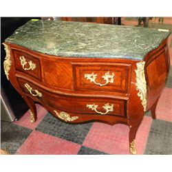 GRANITE TOP WOOD SIDEBOARD/CABINET W/ GOLD TONE