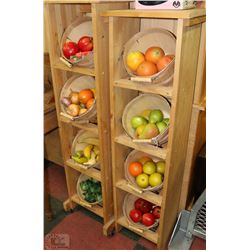 PAIR OF PINE SHELVES WITH ARTIFICIAL FRUITS AND