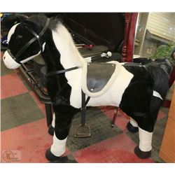 LARGE WHITE AND BLACK RIDEABLE HORSE WITH SOUNDS