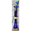 Image 1 : 3-HAND-BLOWN 17" GLASS FLOWERS IN A BLUE GLASS