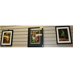 VINTAGE SERIES OF 3 FRAMED ADVERTISING POSTERS