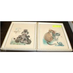 PAIR OF VINTAGE FRAMED LITHOS OF DOGS & CATS