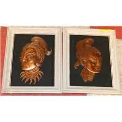 PAIR OF FRAMED COPPER ART AFRICAN WOMEN PICTURES