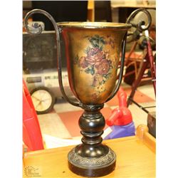 PAINTED CAST METAL LOVING CUP TROPHY VASE (20"H)
