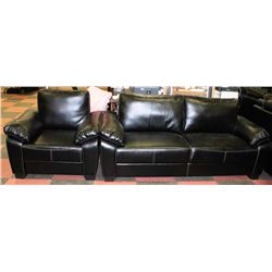 NEW BLACK LEATHERETTE WITH WHITE STITCHING SOFA