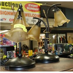 2 AMBER COLOR SHADE FLORAL TABLE LAMPS