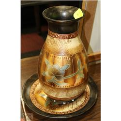 PAIR OF SHOWHOME HANDPAINTED STYLE VASE AND PLATE