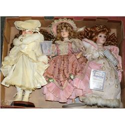 LOT OF 3 PORCELAIN DOLLS W ORIGINAL TAGS