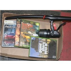 5 XBOX GAMES WITH FISHING ROD CONTROLLER, GRAND