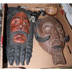 BOX OF NATIVE ART MASKS AND MORE