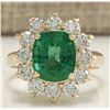 Image 1 : 3.98CTW Natural Emerald And Diamond Ring 14K Solid Yellow Gold