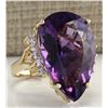 Image 2 : 30.25CTW Natural Amethyst And Diamond Ring In 14K Solid Yellow Gold