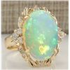 Image 2 : 6.42CTW Natural Opal And Diamond Ring 14K Solid Yellow Gold