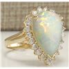 Image 2 : 5.98CTW Natural Opal And Diamond Ring In 14K Solid Yellow Gold