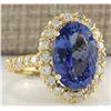 Image 2 : 7.92CTW Natural Blue Tanzanite And Diamond Ring In 18K Solid Yellow Gold