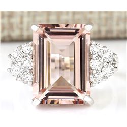 7.25 CTW Natural Morganite And Diamond Ring 14k Solid White Gold