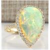 Image 2 : 6.25CTW Natural Opal And Diamond Ring In 14K Yellow Gold