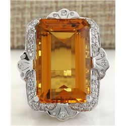 21.49CTW Natural Citrine And Diamond Ring 14K Solid White Gold