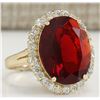 Image 2 : 5.87CTW Natural Fire Opal And Diamond Ring In 14K Solid Yellow Gold