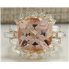 Image 1 : 7.23CTW Natural Morganite And Diamond Ring 14K Solid Yellow Gold