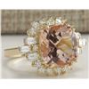 Image 2 : 7.23CTW Natural Morganite And Diamond Ring 14K Solid Yellow Gold