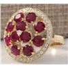 Image 2 : 4.93CTW Natural Red Ruby And Diamond Ring 14K Solid Yellow Gold