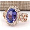 Image 2 : 7.02 CTW Natural Blue Tanzanite And Diamond Ring In 14k Rose Gold