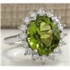 Image 2 : 7.59CTW Natural Peridot And Diamond Ring 14K Solid White Gold